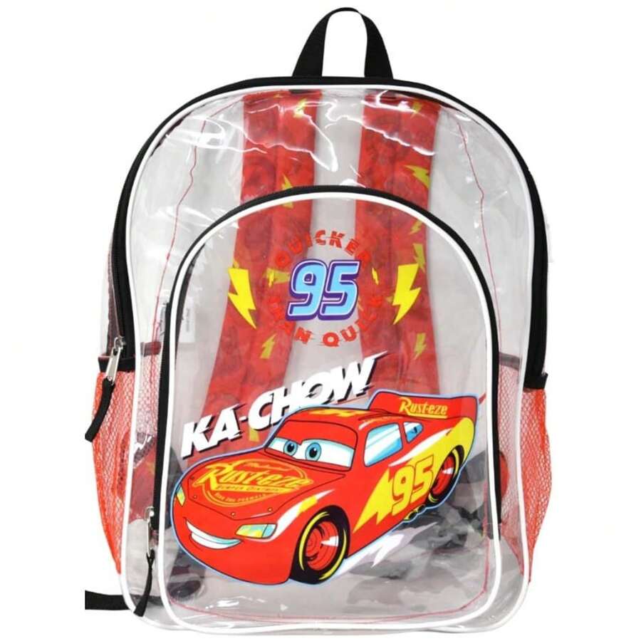 Disney Cars Lightning Mc Queen Transparent Backpack Clear 16" School Bag For Boys - Blue - View 1