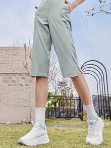 CAMEL CROWN Pantalones capri deportivos de secado rápido para mujer, pantalones casuales transpirables, de tejido que absorbe la humedad y elásticos para primavera y verano - Verde niebla marina - Ver 3