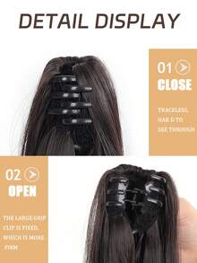 日常自然马尾假发，带夹子，时尚内卷，手工制作马尾假发，经典蓬松短直马尾假发，带夹子，合成纤维假发 - 彩色 - 查看 3