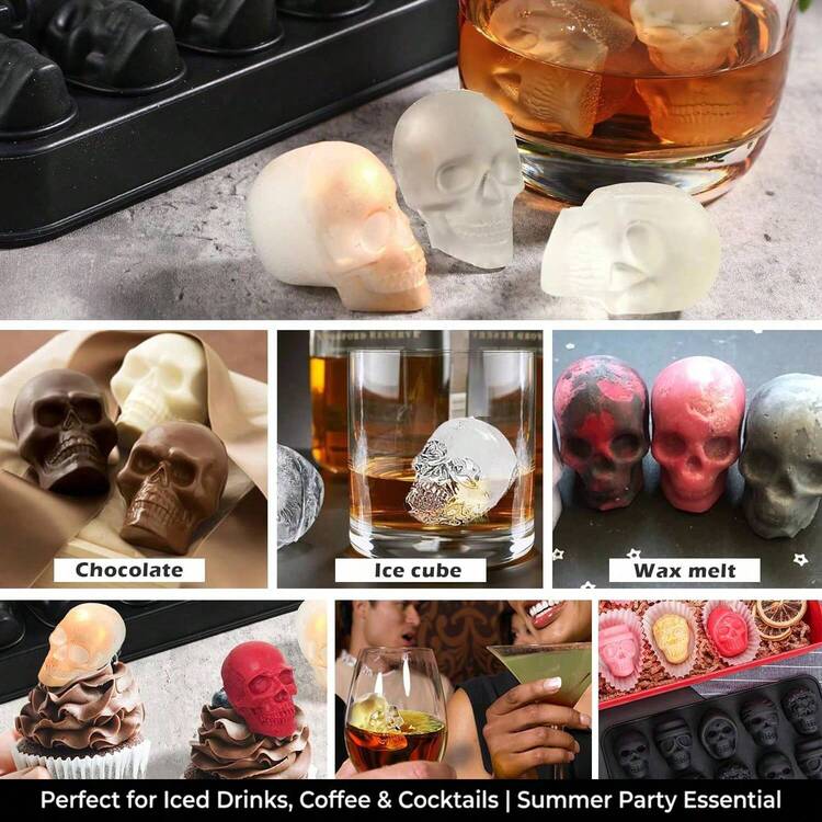 1 件骷髅头酒吧 DIY 创意模具、4 腔冰块托盘、夏季 DIY 钻石形状冰块模具、硅胶骷髅头巧克力模具、果冻布丁糖冰块模具、家庭烘焙用品、蛋糕装饰、返校、万圣节派对用品 - 彩色 - 查看 6