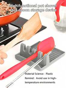 1pc, Abs Utensil Rest With Drip Pad, Kitchen Utensil Holder For Spoons, Ladles, Tongs, Spatulas And More, Kitchen Gadgets, Kitchen Stuff, Kitchen Accessories, Home Kitchen Items Appliances Accessories Gadgets Tools Christmas Stuff Cooking Christmas - 灰色 - 查看 1