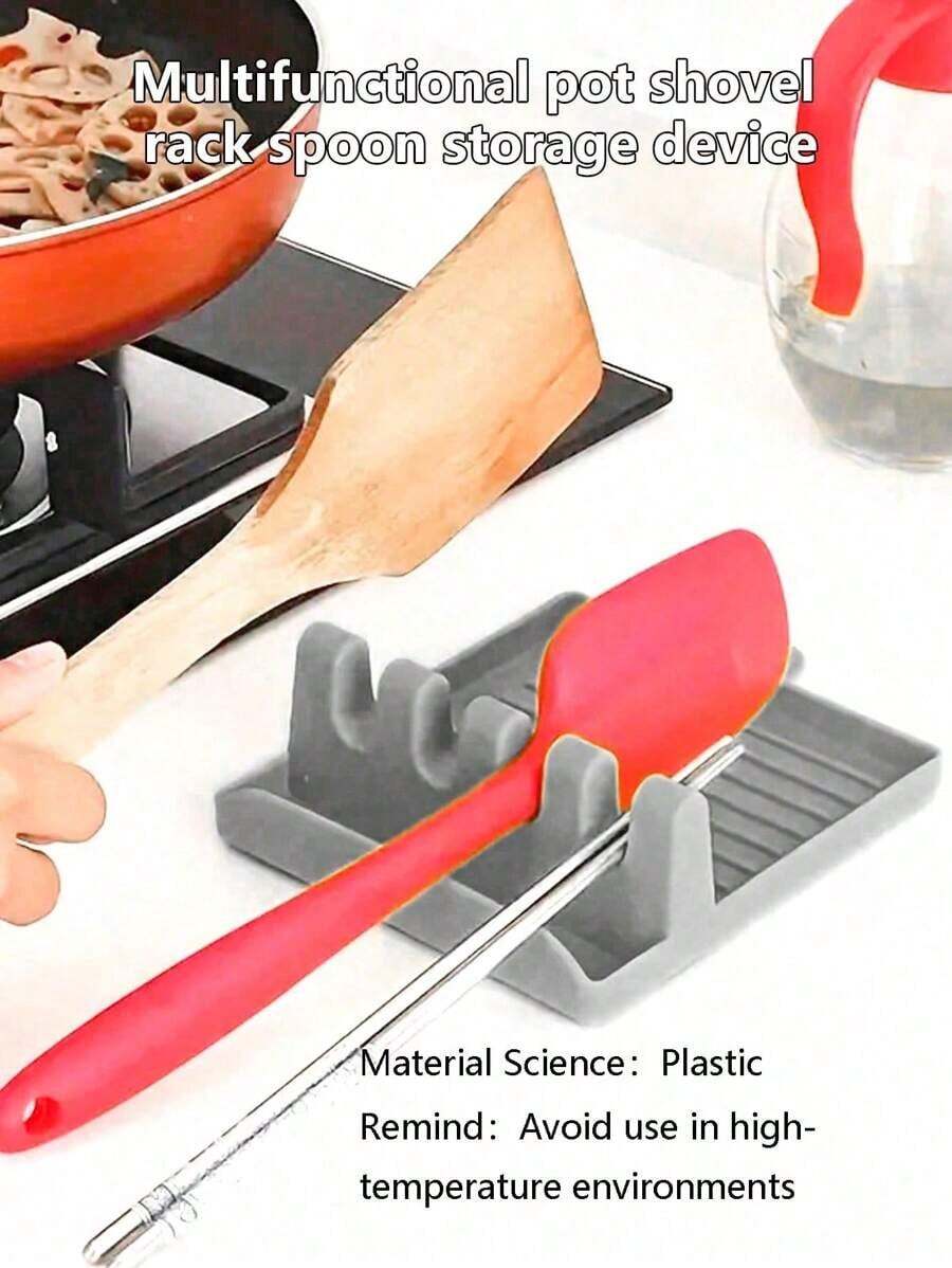 1pc, Abs Utensil Rest With Drip Pad, Kitchen Utensil Holder For Spoons, Ladles, Tongs, Spatulas And More, Kitchen Gadgets, Kitchen Stuff, Kitchen Accessories, Home Kitchen Items Appliances Accessories Gadgets Tools Christmas Stuff Cooking Christmas - 灰色 - 查看 1