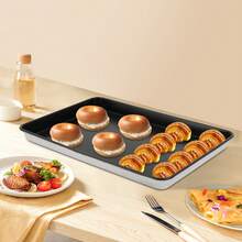 Non-Stick Large Baking Tray Rectangular Cookie Sheet Pan Heat Resistant Aluminium Alloy Bakeware For Oven Baking Cookies Cake Pizza Roasting - Black - View 3
