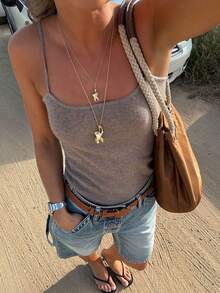 2026 Summer New Y2K Style Brown Camisole. All-Match Versatile, Suitable For Vacation, Beach, Date And Other Occasions - Grey - View 3