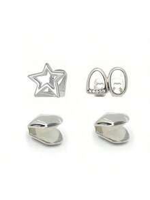 一套光滑镂空星形侧镶锆石组合4件金属个性化时尚牙饰，男女通用，适合节日和派对佩戴 - 彩色 - 查看 6