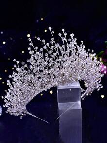 1 pieza Corona de novia glamorosa, diadema con cristales de estrás brillantes, adecuada para boda, fiesta, Pascua - Multicolor - Ver 3