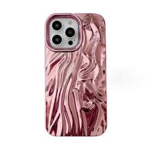 Electroplated Wavy Smooth Pink Phone Case For IPhone 17 Pro Max/17 Pro/17/16 Pro Max/16/16 Pro/15/15 Pro Max/15 Pro/13/14 Pro Max/13 Pro/13 Pro Max/14 Pro/14 Pro Max, Minimalist Creative Soft Shell - Rose Gold - View 7