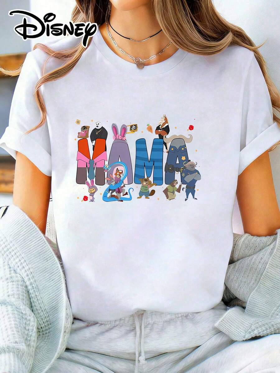 Disney Camiseta de algodón de cuello redondo con mangas sueltas de largo regular y estampado de Minnie Mouse para mujer - Blanco - Ver 1