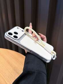 1pc White Lanyard Leather Texture Matte Silver Phone Case Compatible With IPhone 17, 17 Pro, 17 Air, 17 Pro Max, 11, 11 Pro, 11 Pro Max, 12, 12 Pro, 12 Pro Max, 13, 13 Pro, 13 Pro Max, 14, 14 Pro, 14 Plus, 14 Pro Max, 15, 15 Pro, 15 Plus, 16, 16 Pro, 16 Pro Max, 16 Plus - Multicolor - View 5