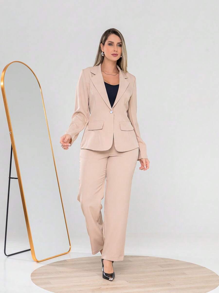 Elegant Twill Jacket And Pants Set C3135 - Beige - View 1