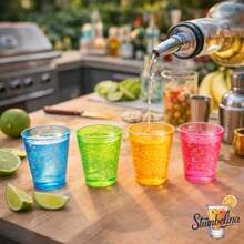 D100 COUNT 1 Oz NEON SPARKLE PLASTIC SHOT GLASS CUPS BRIGHT MULTI-COLOR Variety Pack Disposable Party Mini Cups Perfect For Jello Shots Dert Shooters Parties Weddings Bars - 100 Cups - View 3