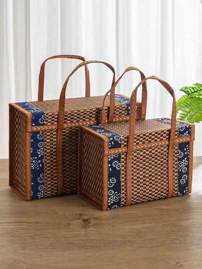 1pc Outdoor Picnic Basket - Camping Storage Supplies - Home Kitchen Foldable Storage Basket - Home Organization And Storage, Kitchen Accessories, Kitchen Decor, Home Decor, Camping Accessories, Outdoor Storage Supplies