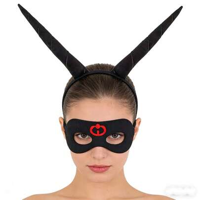 Diadema con cuernos de diablo + Máscara de superhéroe negra, estilo oscuro para fiesta de Halloween y cosplay