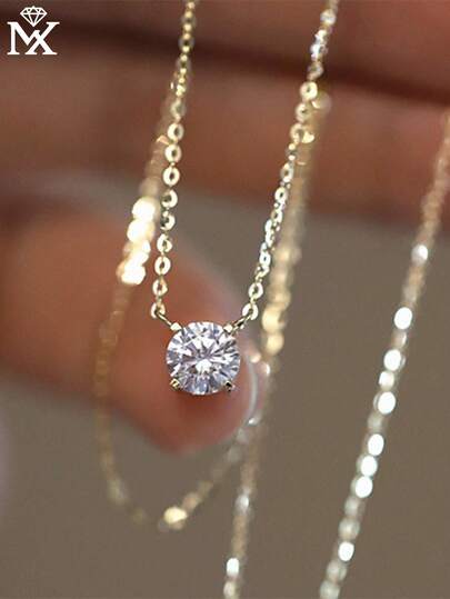 SYMFNY 1件奢华925纯银四爪单钻项链，女士优雅百搭颈链，高端珠宝礼品，适合日常佩戴或约会