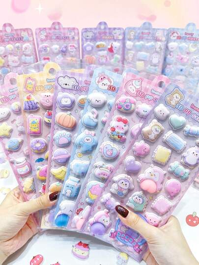 3D立体泡沫贴纸，柔软可捏可爱浮雕贴纸，动物减压贴纸，适用于水瓶、冰箱、手机、笔记本电脑等DIY装饰，女孩奖励礼物