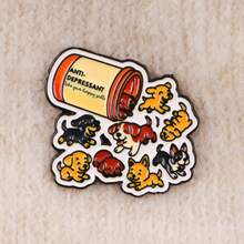 Cute Happy Pill Dog Enamel Pins Animals Frog Cats Quotes Brooch Lapel Pin Badge On Backpack Clothing Accessories Fashion Jewelry Gifts - Black - View 12