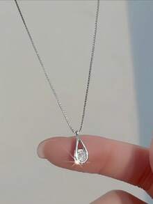 1件时尚简约水滴吊坠项链，适合日常佩戴 - 銀色 - 查看 2