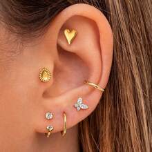 1pc ASTM F136 Titanium 16/18G Sharp Heart-Shaped Cartilage Tragus Labret Lip Stud Earring Helix Conch Flat Back Threadless/ Internal Thread Stud Piercing Jewelry For Women Men - Heart-shaped - View 4