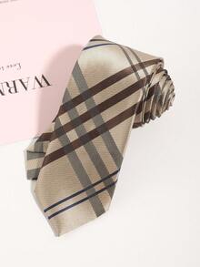 1pc Men's Casual Gold Plaid Striped Pattern Necktie, Suitable For Business, Banquet And Daily Wear - Gold - View 4