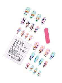 24PC Almond Press On Nails Medium Acrylic Owl White False Glossy Full Cover Glue On Reusable Black Stick On For Women DIY French Manicure - Multicolor - View 6