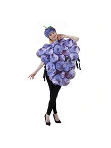 1 Set Purple Grape Cosplay Jumpsuit [Hat + Jumpsuit], Fruit Series Costume For Halloween, Christmas, Party, Surprise Role Play - Multicolor - View 1
