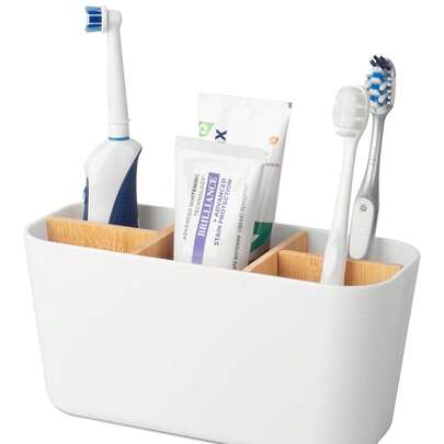 Giá đựng bàn chải đánh răng cho phòng tắm, giá đựng bàn chải và kem đánh răng bằng tre, giá đỡ bàn chải đánh răng điện, hộp đựng bàn chải đánh răng cỡ lớn để trên mặt bàn phòng tắm, ngăn chứa bàn chải có thể tháo rời.