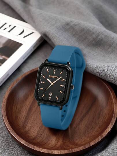 REBIRTH 1pc Women's Silicone Strap Fashionable Waterproof Minimalist Calendar Display Quartz Watch, Suitable For Daily Decoration