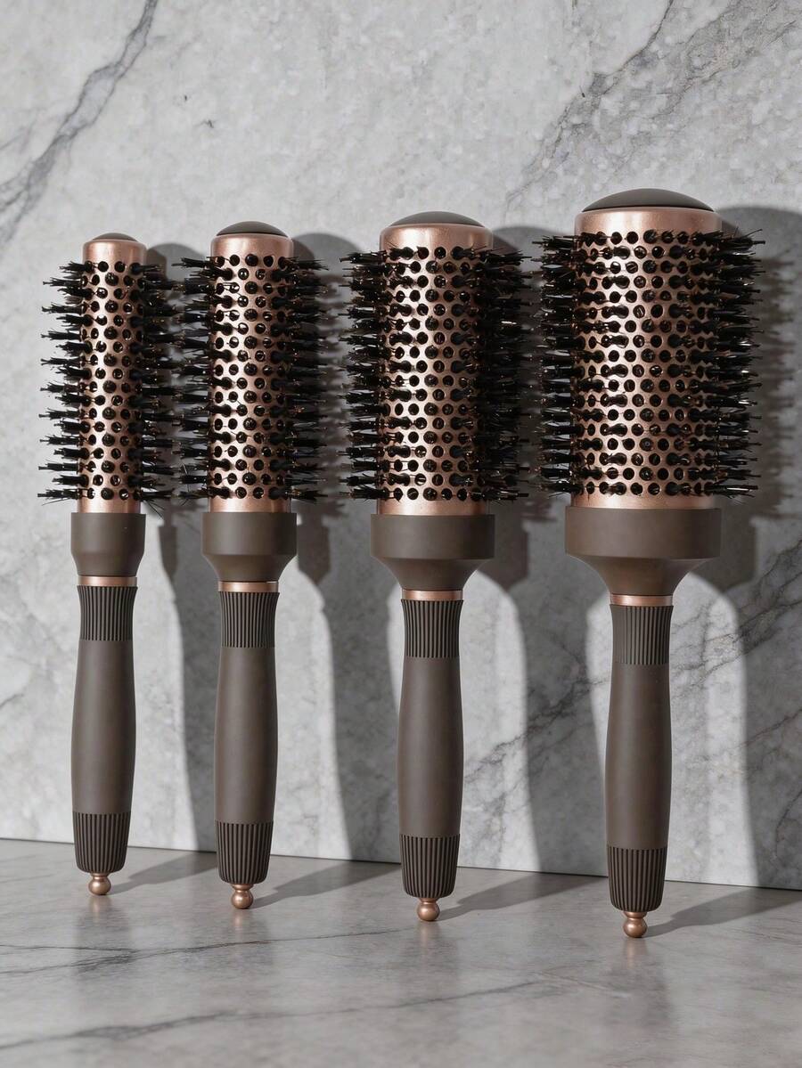 3-In-1 Aluminum Tube Curling Comb, Professional Hair Styling Tool, All-In-One Blow-Drying, Combing, And Styling, Multi-Functional Brown Round Comb, Salon-Grade Styling Comb, Suitable For Straight And Curly Hair. - Multicolor - View 1