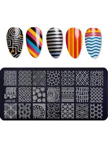 1pc Geometric Nail Stamping Plate, 12*6cm Triangle & Line Nail Art Template, Abstract Line Reusable DIY Manicure Stencil For Nail Salon & Home Use - Multicolor - View 20