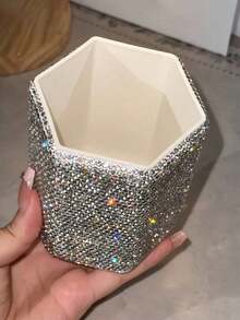 Large Capacity Rhinestone Makeup Brush Holder, Pen Cup, Lipstick & Eyebrow Pencil Organizer Box, Luxury Desktop Storage Rack, Ins Style - View 3