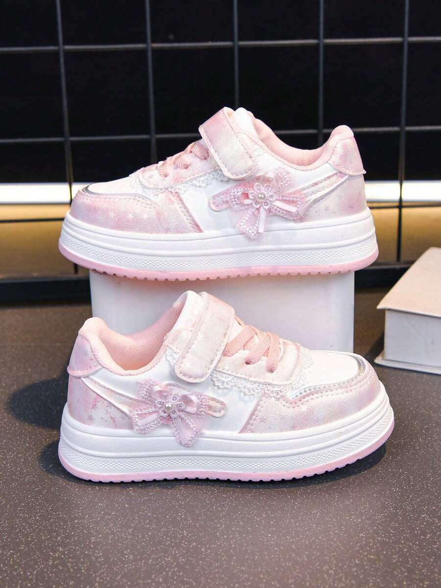 Children's Versatile, New Comfortable Soft-Sole Shoes, Suitable For All Seasons, Outdoor Wear, Vacation Travel, Princess-Style Decor, School, Fashionable Casual Thick-Soled Sneakers - Pink - View 1