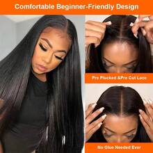 34英寸 5x5 即戴即用 无胶直发假发 预剪蕾丝假发 预拔毛 Jessenia 巴西直发真人发假发 女士款 - Natural Black - 查看 11