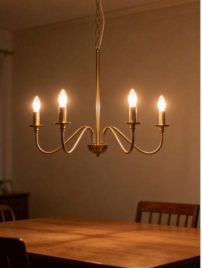1pc Modern Candle Chandelier, Simple Black/Gold Iron Chandelier, For Living Room, Kitchen, Restaurant, Dining Room, 4-Light Rustic Industrial Iron Chandeliers For Dining Room Lighting Fixtures Hanging, Candle Hanging Hallway, Living Room, Foyer, Bedroom, Office, Bar, Island Lights, E14 Bulb Base, AC85-265V, D75cm/29.53inch (Bulbs Not Included)