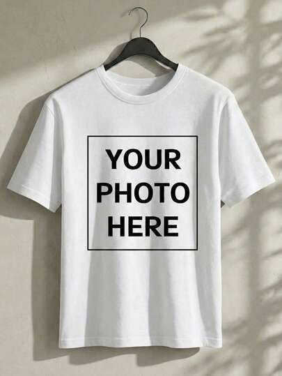 Customized Men's T-Shirt, Upload Your Photo/Family/Lover/Pet/Best Friend, Black Color T-Shirt, Holiday Gift, Anniversary Gift, Company Team Building Uniform, Music Festival, Gift For Him, Short Sleeve, Party Ornamental Stylish, Fashion, Hipster, Contracted, Easy Costume, Modest Fashion, Minimal Chic, Casual Custom, Unique, Personalized Ideal Gifts For Him Family,Casual Wear