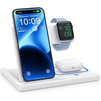 Charging Station, Wireless Charger Stand 3 In 1, Fast Wireless Charging Station For IPhone 16/15/14/13/12/11/Pro/Max/Plus/XS/XR/X/8,  8/7/6/5/4/3/2/SE & (White)