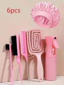 6pcs Hair Styling Tool Set, Includes 2 French Braiding Rings, Hair Cutting Scissors In Leather Case, Volumizing Comb, Tail Comb, Edge Brush (For Hairline & Nape), Suitable For Women's Hairstyling - Multicolor - View 14