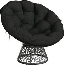 Beaully 37" Ergonomic Outdoor Oversized Papasan Chair - Extra-Thick Cushion, Sturdy Steel Frame, 360° Swivel, Footrest & Ottoman Included, Handwoven Wicker Rocker - Balcony, Backyard, Porch, Bedroom - Black - View 11