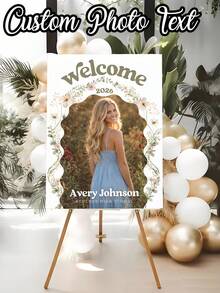 1pc Personalized Graduation Poster, Graduation Party Welcome Sign Template, Graduation Welcome Poster With Photo, Wild Flower Graduation Party Entrance Poster, Floral Graduation Student Photo Slogan, Personalized Photo Text Graduation Decor, Graduation Welcome Sign, Memorial Wall Decor Poster, Modern Minimalist Graduation Welcome Sign, Artistic Personalized Canvas Print Poster, Customized, Unique Ideal Graduation Gift - Multicolor - View 1