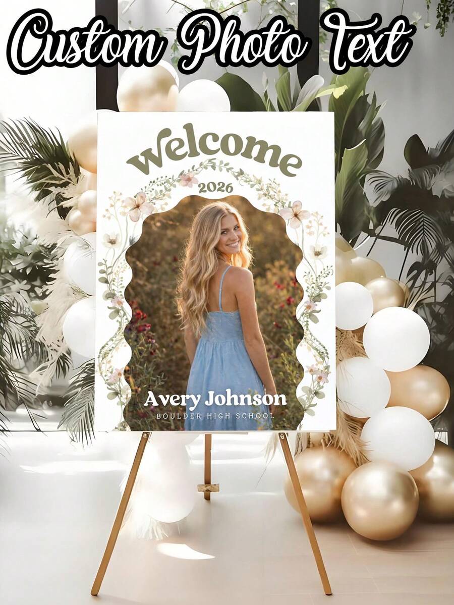1pc Personalized Graduation Poster, Graduation Party Welcome Sign Template, Graduation Welcome Poster With Photo, Wild Flower Graduation Party Entrance Poster, Floral Graduation Student Photo Slogan, Personalized Photo Text Graduation Decor, Graduation Welcome Sign, Memorial Wall Decor Poster, Modern Minimalist Graduation Welcome Sign, Artistic Personalized Canvas Print Poster, Customized, Unique Ideal Graduation Gift - Multicolor - View 1