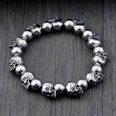 1pc Gothic Style Full Skull Bracelet, Men's Rock Jewelry