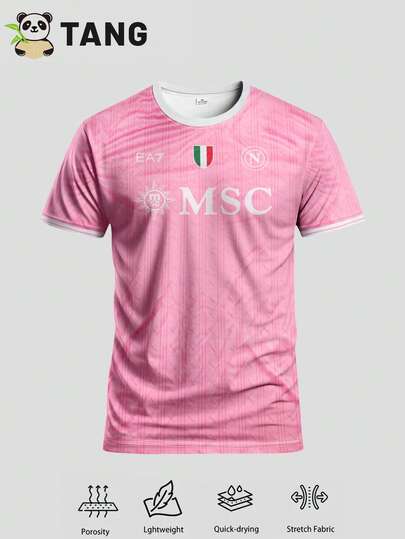 Italian Naples Style Men's Football/Soccer Jersey & Crew Neck Comfortable Sports Top, Suitable For Match, Training, Casual And Holiday Wear, Gift