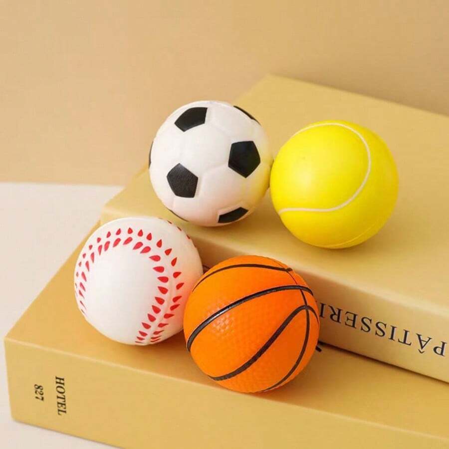 4pcs Random 5cm Realistic Foam Squeeze Ball, Stress Relief Squeeze Toy, Suitable For Training And Entertainment - Basketball, Tennis, Soccer