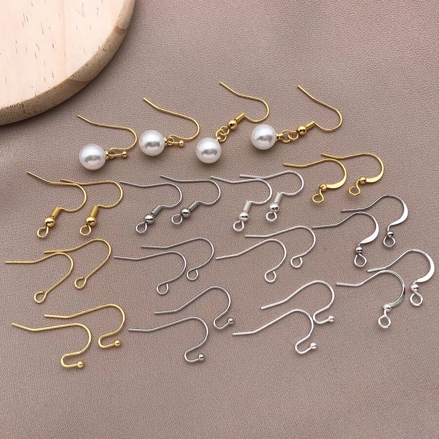 10个极简DIY耳钩 - 18k镀金铜，厚实银色和铂金色饰面，配珍珠吊坠 - 非常适合手工珠宝、婚礼和派对