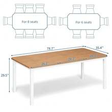 Mesa de cocina de madera de 79 pulgadas de largo para 6-8 personas, mesa de comedor industrial con estructura metálica resistente, mostrador rectangular para cenar, cocina, comedor - 2m - Blanco + Color Imitación Madera - Ver 2
