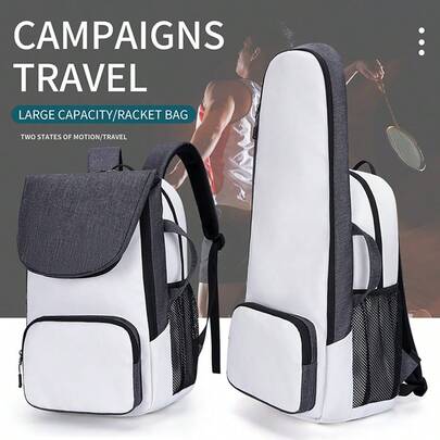 Multifunctional Badminton Tennis Backpack, Can Hold 1-2 Rackets, Outdoor Sports Bag, Large White Tennis & Padel Bag With Shoe Compartment, 15.6" Laptop Sleeve, Fence Hook & Ball Sleeve - Durable Sport Racket Backpack For Men & Women, Multi-Sport Design For Pickleball, Gym, Travel, Sports Equipment Bag | Sporty Backpack | Durable Design