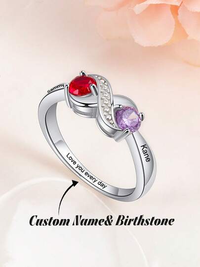 1 pieza Anillo de circonita personalizado, Anillo de símbolo del infinito con piedra natal, Anillo de piedra natal familiar, Regalo para ella, Regalo del Día de San Valentín