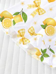 Bộ đồ ngủ trẻ em 2 món in hình nơ và chanh, áo cardigan tay ngắn cổ bẻ thoáng mát và quần short cạp chun rộng rãi, chống cháy, họa tiết lá chanh xanh với nơ, thích hợp cho trẻ em và trẻ lớn mặc hàng ngày. - trắng - Xem 8