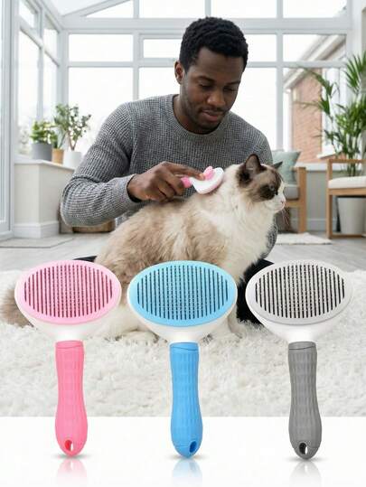 1pc Pet Grooming Brush Stainless Steel Needle Hair Remover One-Touch High-Efficiency Hair Stray Hair Cleaning Tool Dog Brushes, Cat Brushes, Flea Combs, Automatic Cleaning Brushes, Pet Grooming Brushes, Pet Massage Brushes Available In Three Colors Accessible To Both Cats And Dogs Pet Cleaning Tools, Animal Accessories, Pet Supplies