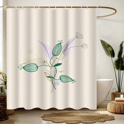 1 chiếc rèm tắm họa tiết hoa, họa tiết cây cỏ xanh, trang trí phòng tắm, thích hợp làm vách ngăn bồn tắm, rèm trang trí phòng tắm, phụ kiện phòng tắm.