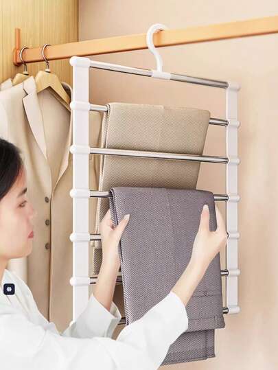 1pc Multi-Layer Metal Pant Rack, Multifunctional Cloud Ladder Folding Pant Hanger, Household Non-Slip Invisible Clothes Rack Storage Organizer